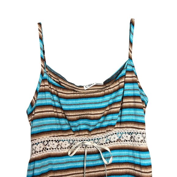 Cato Y2K Tank Top Size‎ L Stripe Lace Strappy Turquoise Cream Brown - Picture 3 of 6